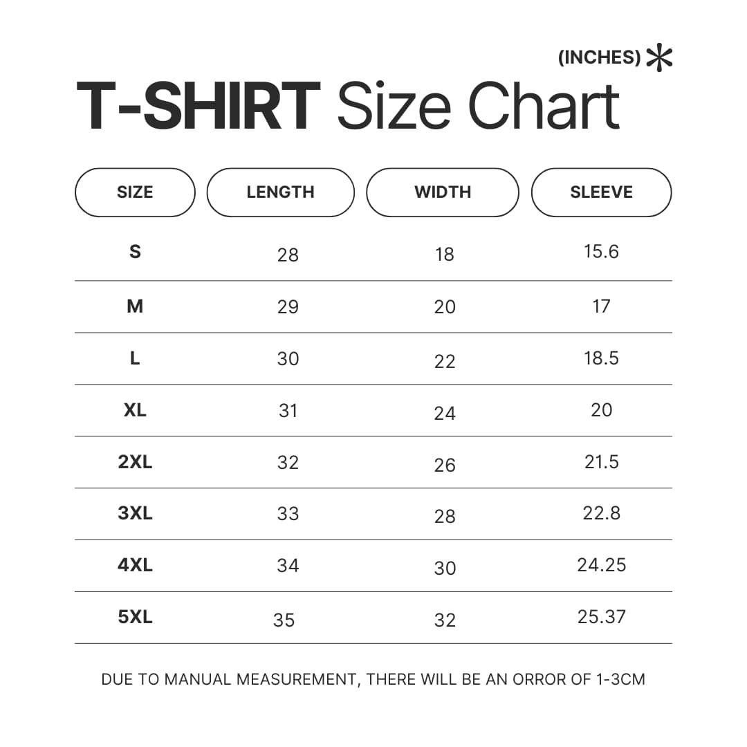 T shirt Size Chart - Chowder Merch