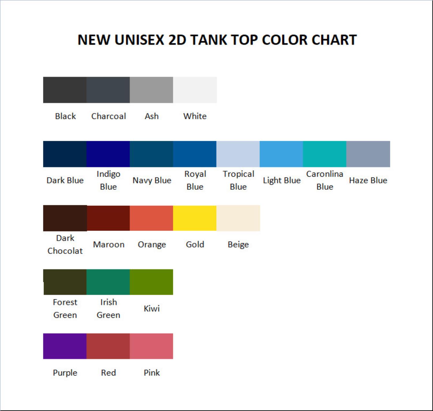 tank top color chart - Chowder Merch